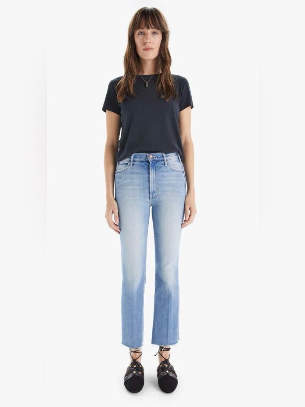 MOTHER The Hustler Ankle Fray Jeans Au Revoir Light Blue High Rise Size 26